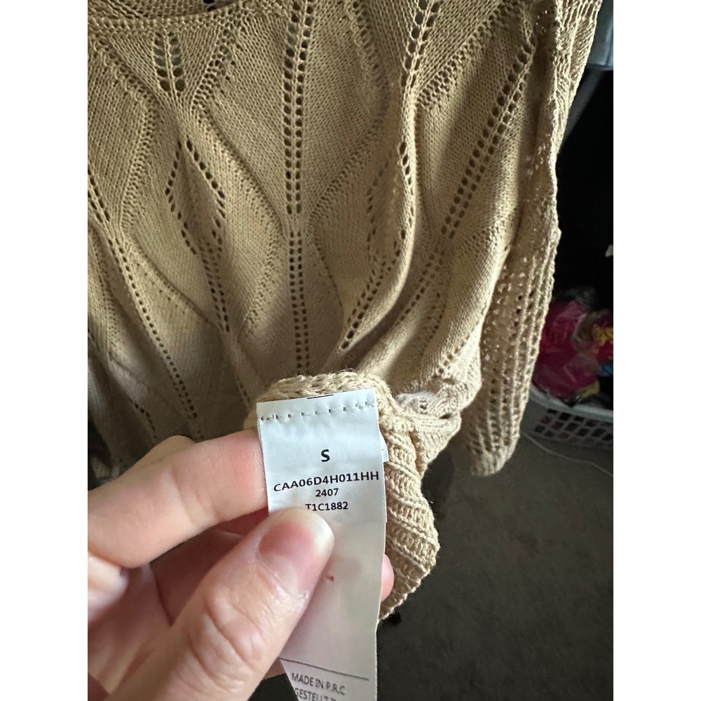 Cupshe Tan Crochet Knit Beach Cover Up Sweater Diamond Pointelle Small NEW - Picture 6 of 7